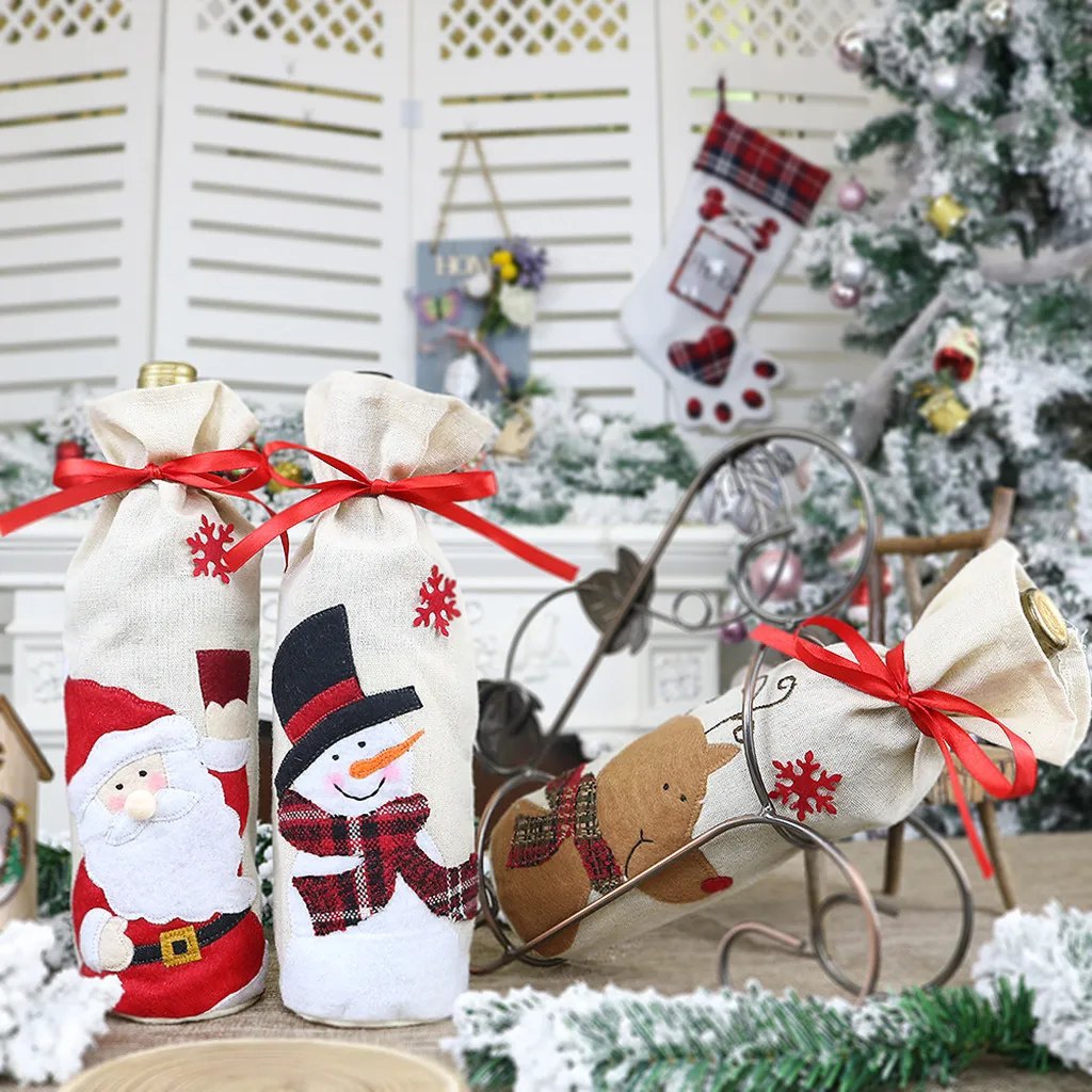 Рождественское украшение, креативная забавная сумка для бутылки красного вина, милый мультяшный снеговик, лось, Рождественское украшение, Подарочная сумка для вина, Navidad