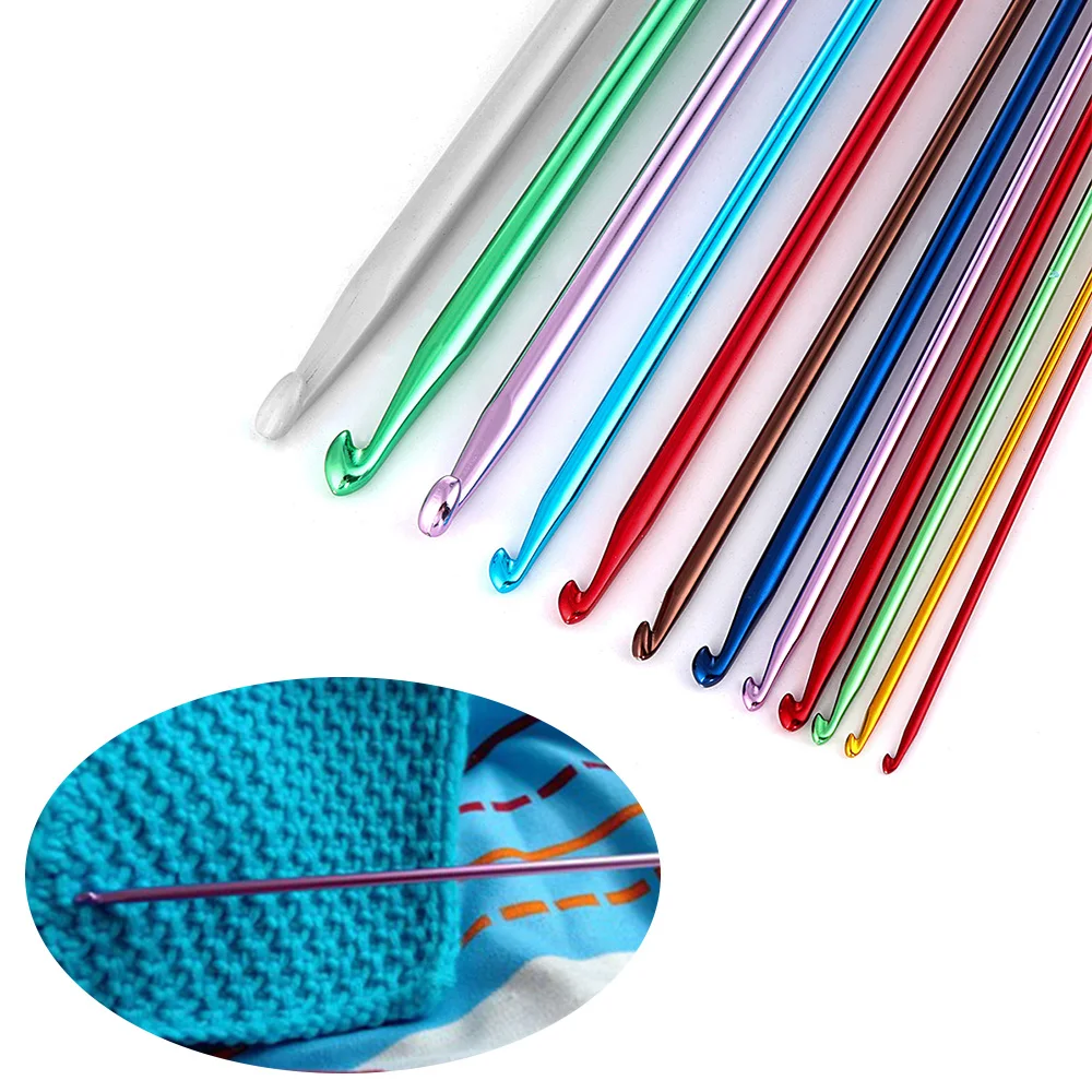 14 Размеры тунисский афганских вязальные крючки, разноцветные, алюминиевые Вязание иглы крючок 2,5 мм-11 мм инструмент для плетения длинный свитер иглы