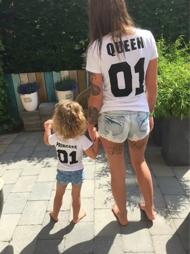 Camiseta corta a juego para madre e hija, ropa con letras estampadas para madre e hijo