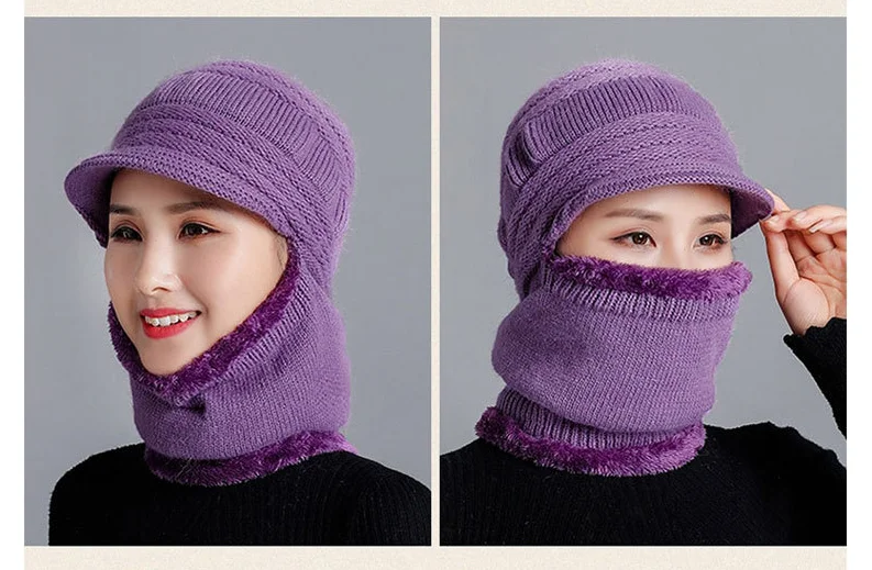 Зимние шапки Skullies Beanies, шляпа для мамы, модная женская шерстяная шапка-шарф, Балаклава, маска, шапка, вязаные шапки в полоску