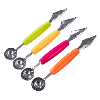 

New 2 In 1 Ice Cream Ball Spoon DIY Assortment Fruit Baller Digging Spoon Tool Watermelon Melon Fruit Carving Gadge Knife