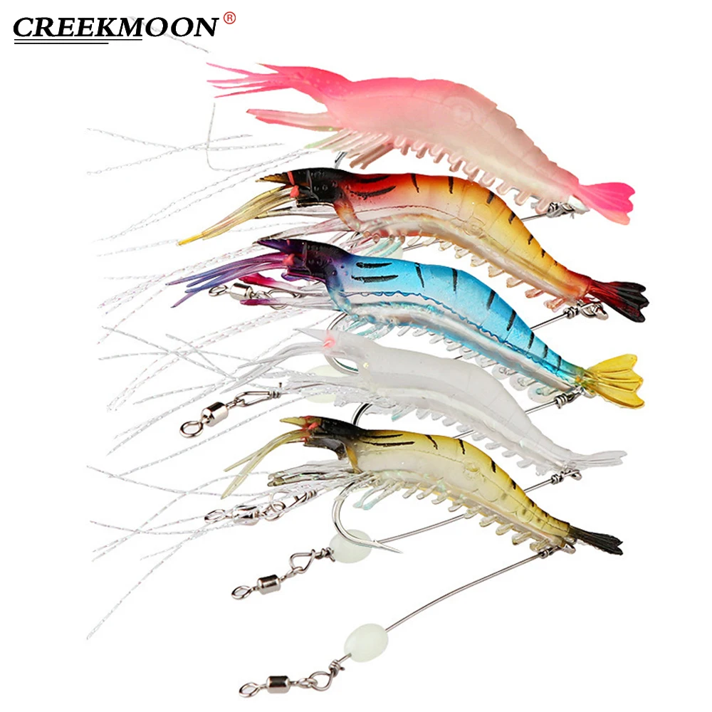 5pcs/lot 9cm/6g Luminous Shrimp Silicon Soft Artificial Bait with Hooks Swivels Anzois Para Pesca Sabiki Rigs Fishing Tackle | Спорт и