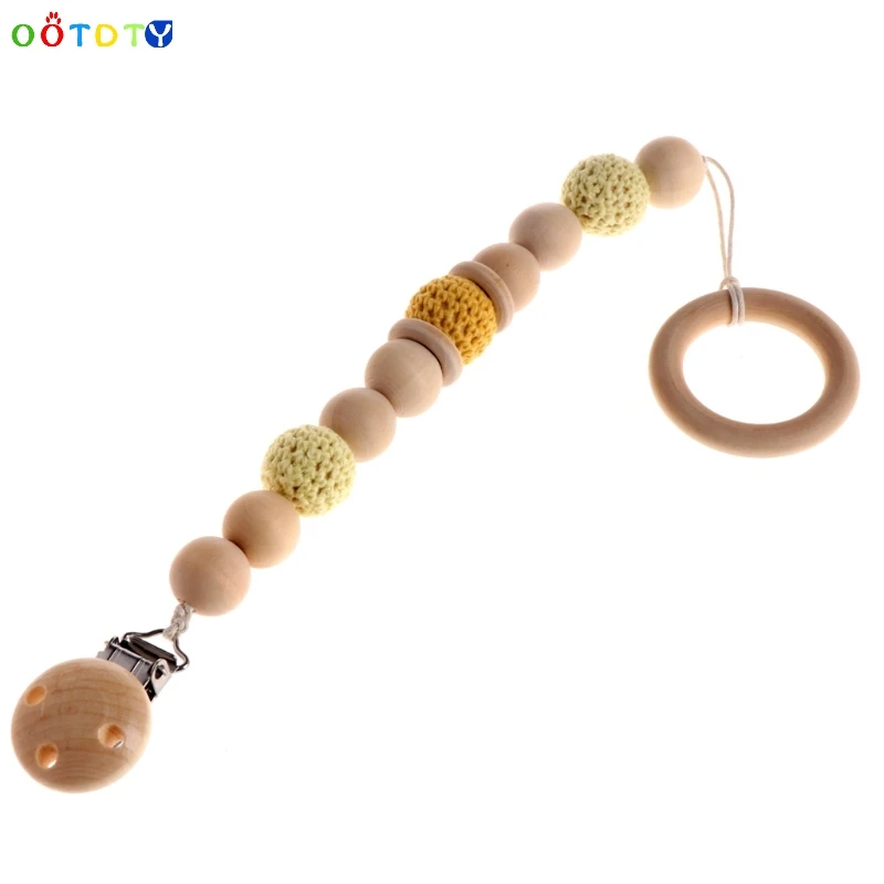 Младенец деревянный шарик петля держатель соски ниппель для клипа Прорезыватель зубов, пустышка ремень цепи Q1FE - Цвет: Цвет: желтый