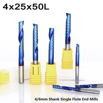 

4/6mm Shank HSS End Mill Blue Coating CNC Cutters Router Bit Single Flute Milling Cutter For Wood Plastic