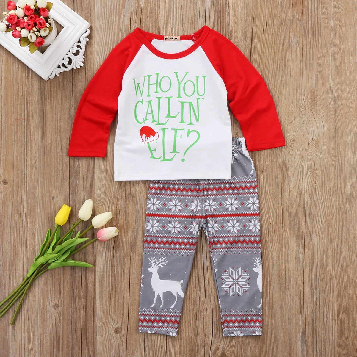Xmas Toddler Newborn Baby Boy Girl printed letter T-shirt long Pants 2 PCs Christmas Outfits clothing Set for baby