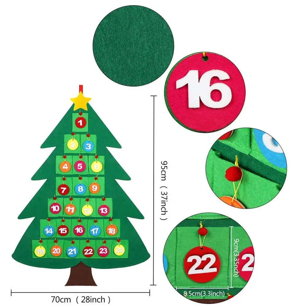 Advent Calendar 3D DIY войлочная Рождественская елка, рождественские украшения для дома, новогодние подарки, набор искусственных рождественских елок с подвесными орнаментами Navidad - Цвет: Advent Calendar