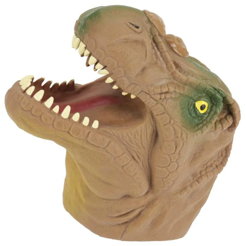 Brown Smart Analog 3D Dinosaur Hand Puppet Soft Rubber Dinosaur Jurassic Tyrannosaurus Dinosaur Hand Puppet Toy Props - Цвет: Brown