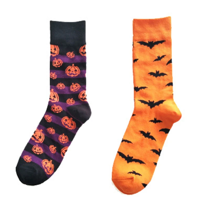 

Bats Pumpkin Cartoon Socks Men Knee-High Socks Halloween Cosplay Cotton Crew Socks Spring Autumn Casual Socks
