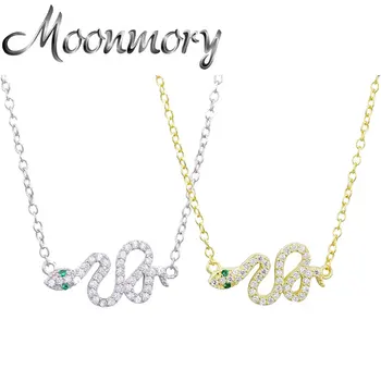

Moonmory 925 Sterling Silver Luxury Snake Dangle Zircon Necklace For Women 2020 Hot Sale Animal CZ Pendant Long Collares Jewelry