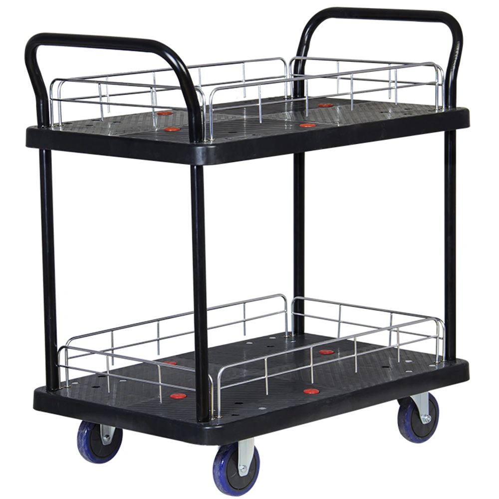 Hand Pull Heavy Cart Flatbed Double Handrail With Guardrail Large