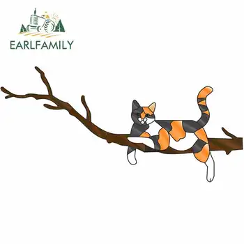 

EARLFAMILY 13cm x 6.2cm for Calico Charming Cat on Branch Car Stickers and Decals Fashion Occlusion Scratch Anime SUV VAN Decor