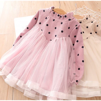 

Kids Clothes Toddler Girl Dress Autumn Girls Long Sleeve Dot Printed Mesh Princess Dress For Girls Children Clothes