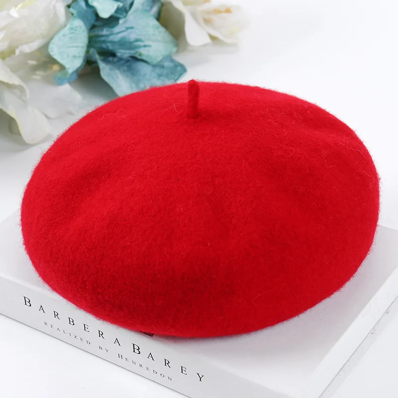 Осенне-зимний модный женский шерстяной берет, винтажные береты, шапка для девочек, капот, плотные теплые шляпы для прогулок, женская шапка для художника, французская шапка - Цвет: Красный