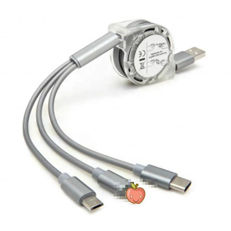 

3 in 1 3in1 Retractable USB Cable 2.1A Charge Micro USB Type C Cable Coiled Data Line for Xiaomi Samsung Huawei Oneplus