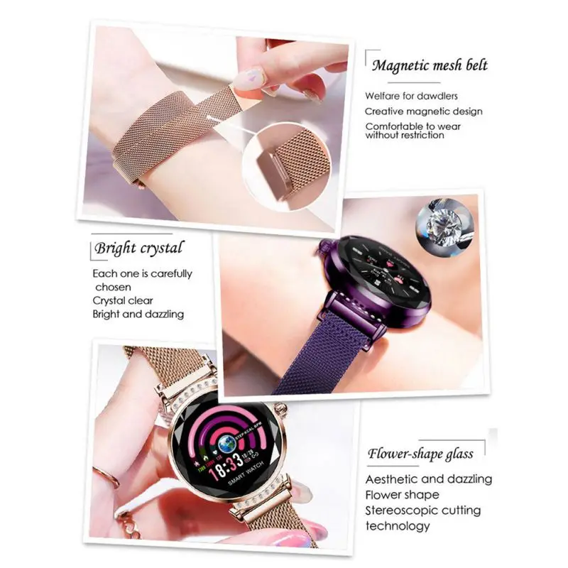 New Beautiful H2 Smart Bracelet Continuous Heart Rate Detection IP67 Waterproof Female Physiological Reminder Magnetic Strap