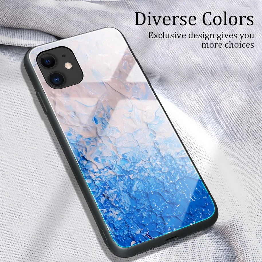 phonecase Đá Cẩm Thạch Kính Cường Lực Cho iPhone 12 11 Pro Cường Lực Bóng Trong Cho iPhone 12 Pro Max 11 iPhone XS XR X 8 7 6S 6 Plus SE 2020 cute phone cases Cases For iPhone