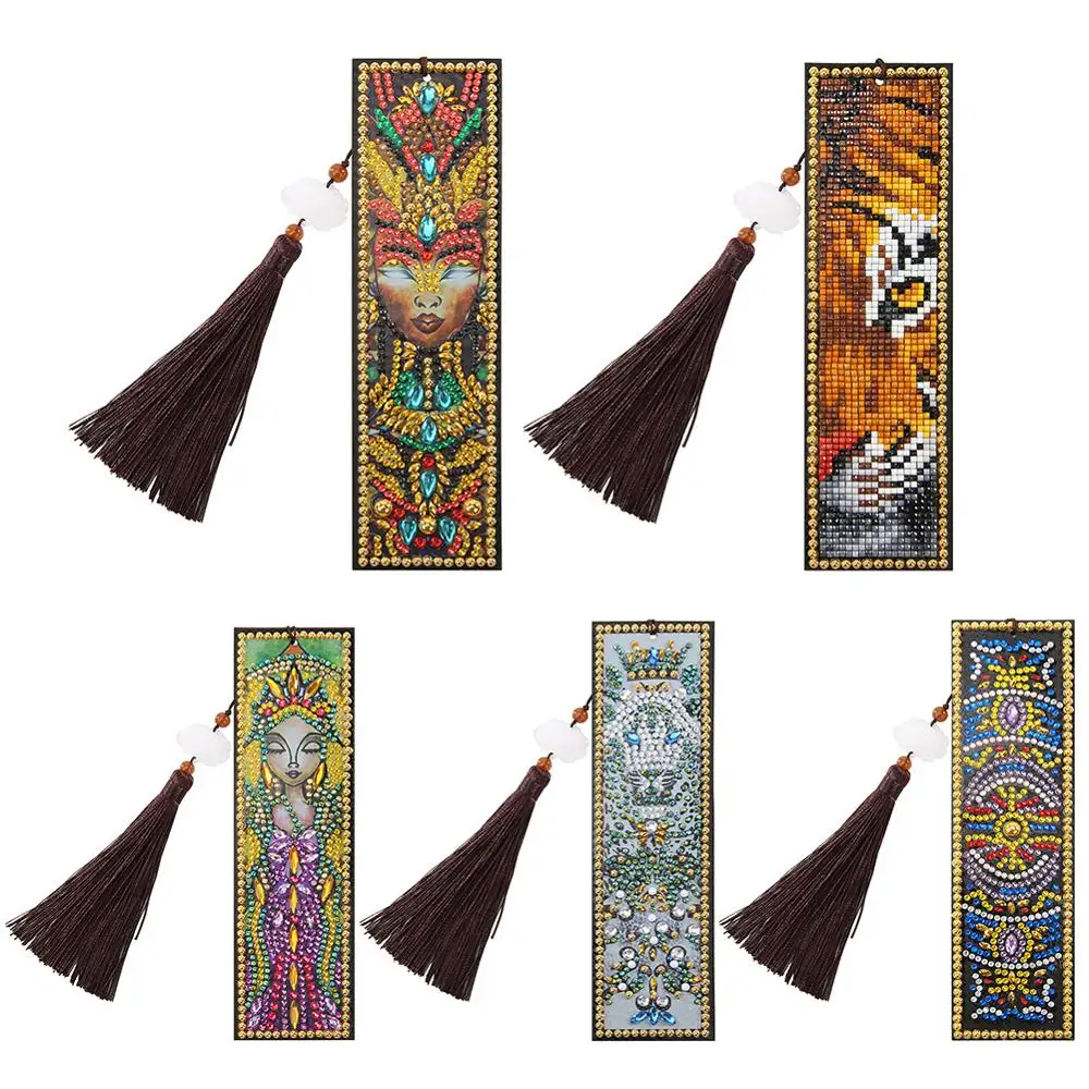 

5D DIY Diamond Painting Leather Bookmark Tassel Book Marks Special Shaped Diamond Embroidery DIY Craft