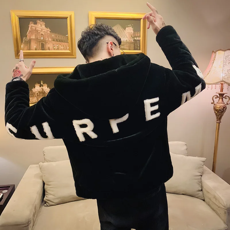 

2019 Winter New Style Social Fella Imitation Fur Mink Cashmere Coat Men's Korean-style Trend Thick Slim Fit Cotton-padded Clothe