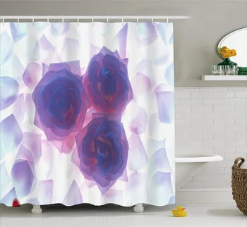 

Flower Print Waterproof Polyester Bath Curtain with Hooks Custom Shower Curtain for Bathroom Home Decor Screen