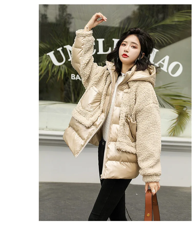 Lambs Wool Joint Short Bread Cotton Coat Winter New Style Korean-style Loose Fashion WOMEN'S Dress ke li rong Cotton-padded