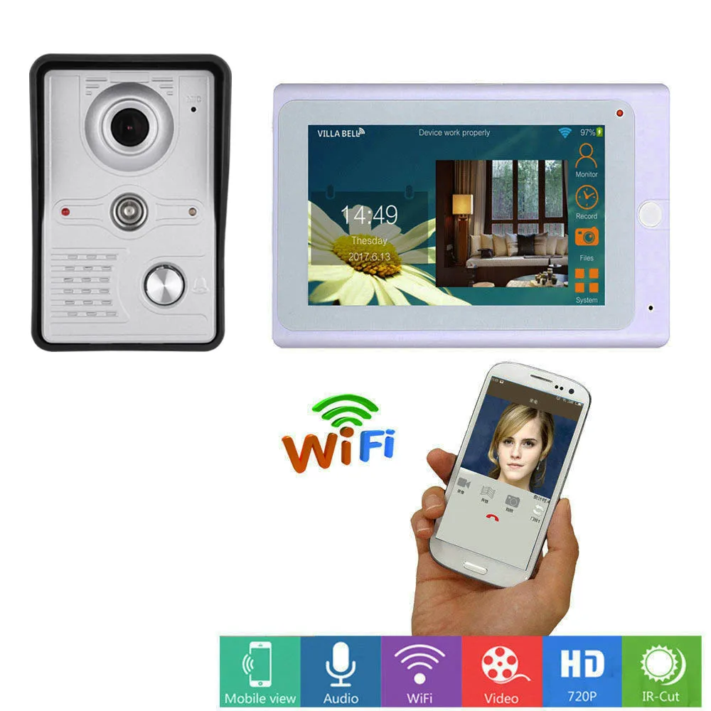 7inch Wireless/Wired Wifi IP Video Door Phone Doorbell Intercom Entry System with IR-CUT HD 1000TVL Wired Camera Night Vision