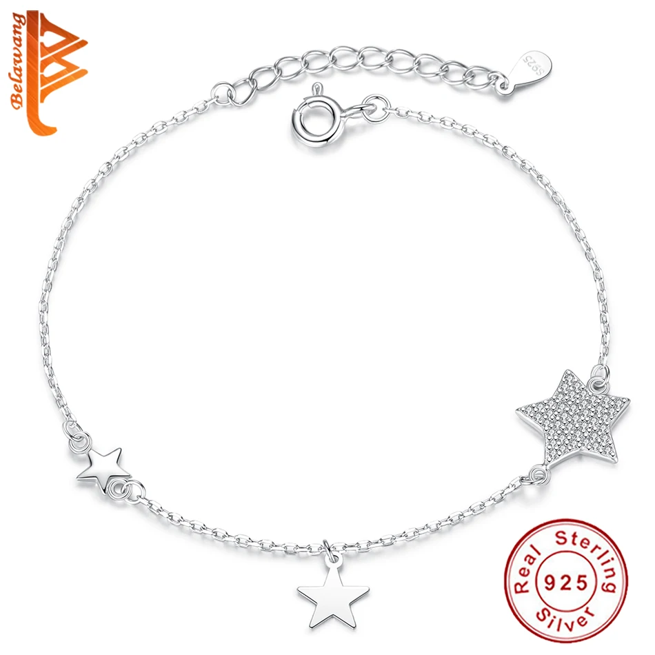 BELAWANG Новое поступление подлинный 925 пробы Серебряный сладкий шепот звезды прозрачный CZ звено браслет роскошные серебряные ювелирные изделия