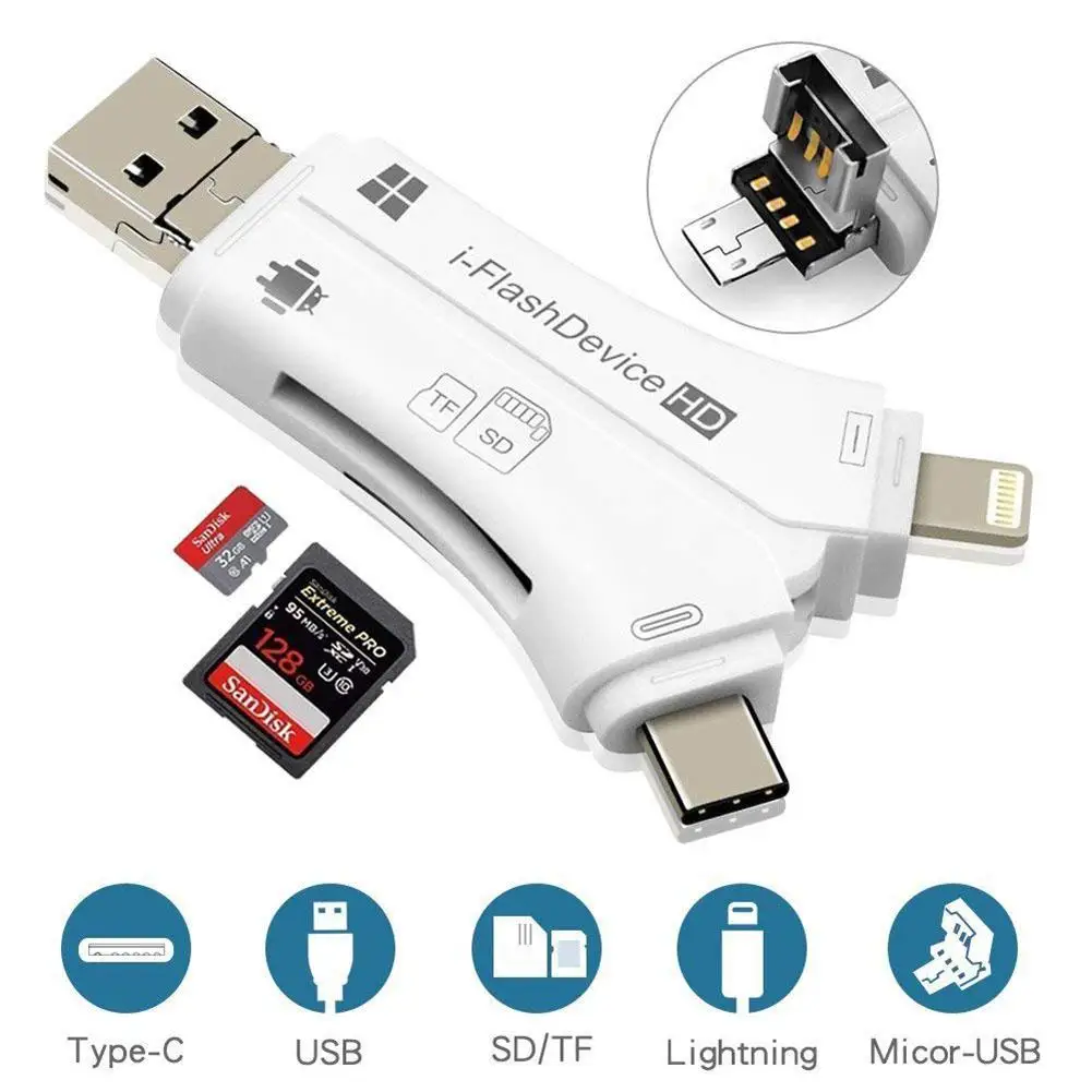 TWISTER.CK 4 в 1 iPhone/Micro usb/USB Type c/USB SD кардридер для iPhone iPad Mac & Android Micro ПК|Переходники и