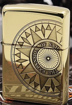 

ZHY 2 color Double-sided carved compass the map brass lighter