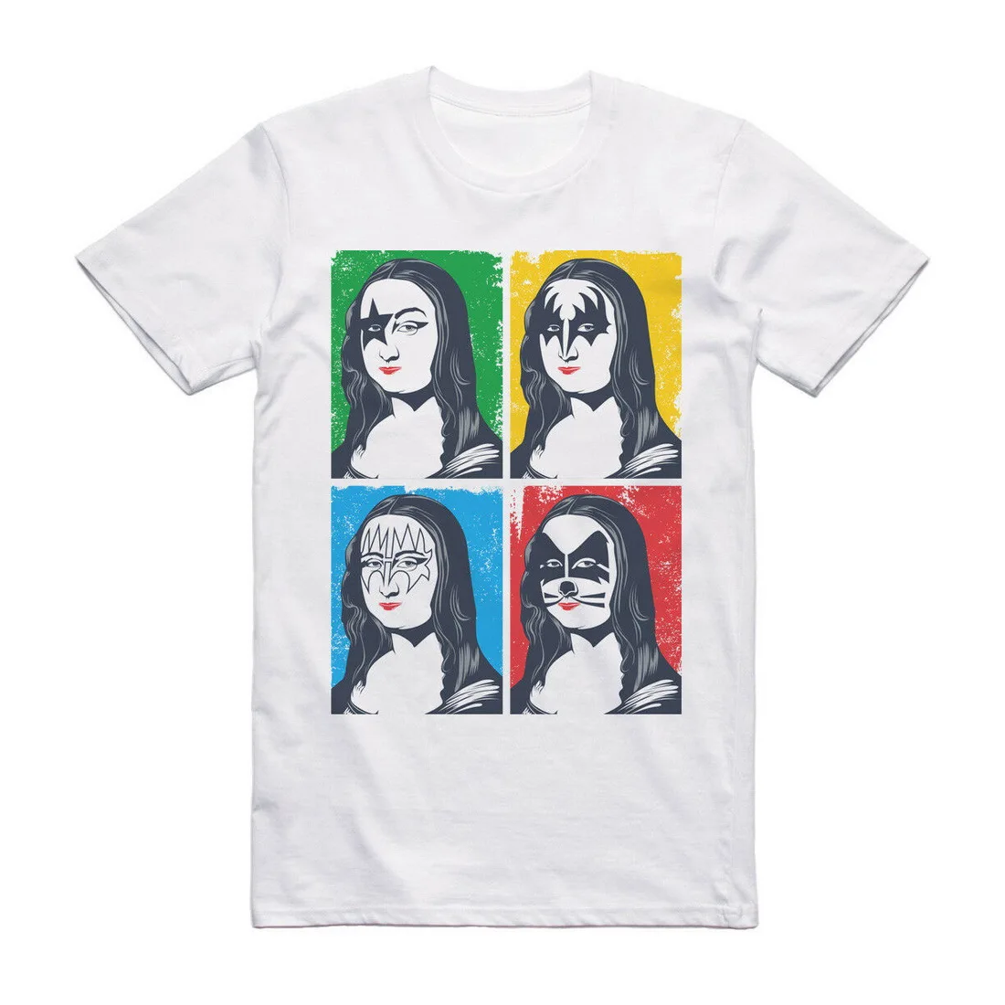 Kiss Band Tee Funny Rock N Roll Art Tops T Shirt Mona Lisa Painting Gene Simmons Short-sleeved T-Shirt |