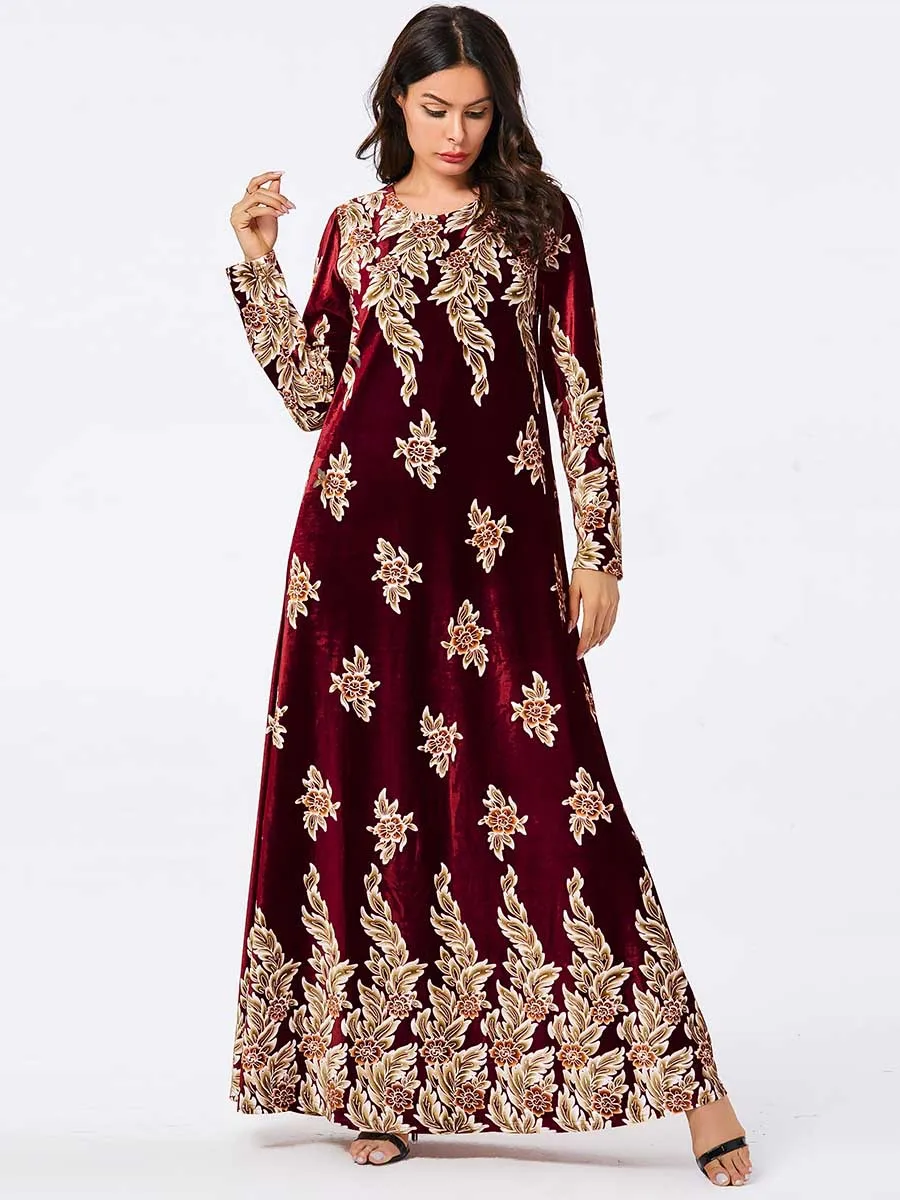 Осень-зима мусульмане арабы бархат абайя, кафтан женские Модные макси платья свободные Стиль теплой одежды с изображением персонажей исламский халат Костюмы - Цвет: Purple