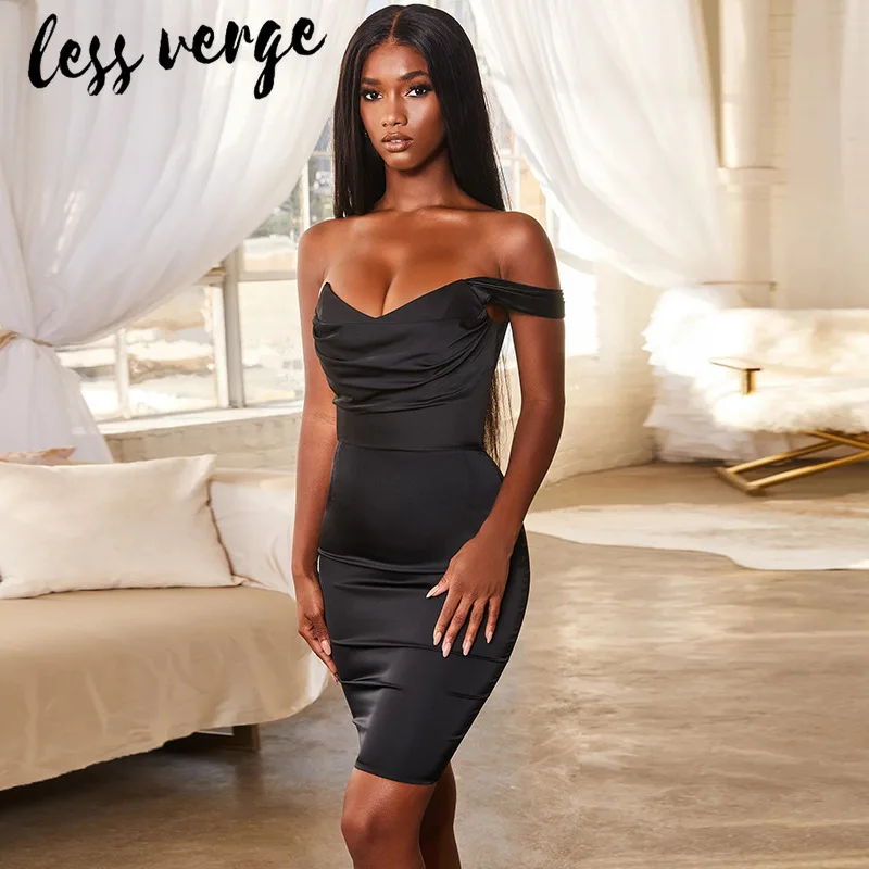 Satin Silk Black Dress Women 
