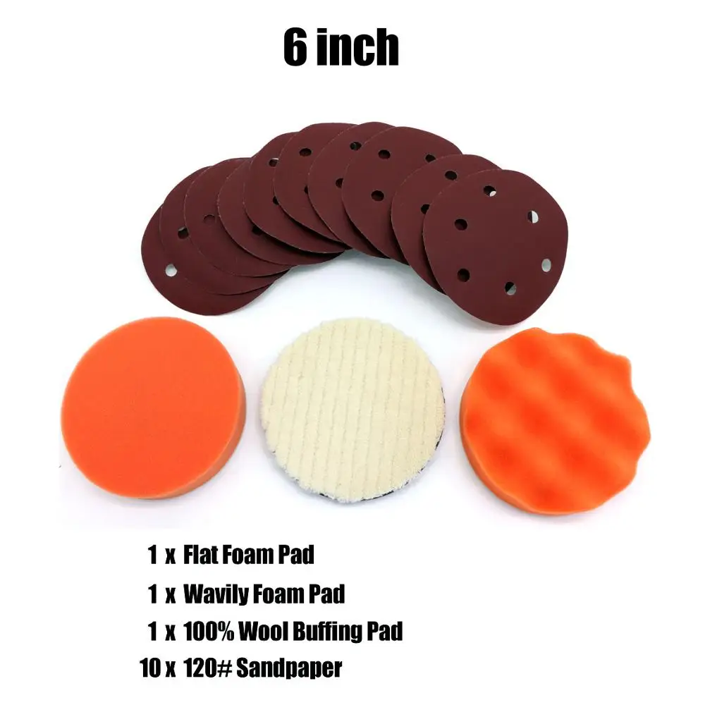 6 inch 5 ''/6'' круглые шлифовальные Бумага волнообразно пенная Накладка для полировки шерсти для самостоятельного вакуумная шлифовальная машина полировщик петлевая Опора автомобиля Краски уход, полировка - Цвет: 6 inch
