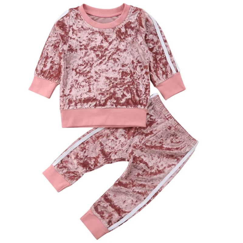 pink LOOZYKIT/бархатные комплекты одежды для маленьких девочек; сезон осень-зима Однотонная футболка с длинными рукавами Топы+ брюки; комплект одежды из 2 предметов; Прямая поставка - Цвет: pink