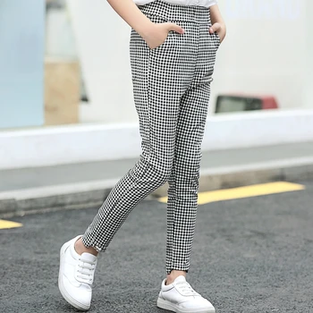 

INS girls pants 4-15 years old Cotton Houndstooth Pencil Pants trousers children's clothing Slim stretch pants spring autumn
