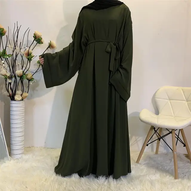 Women Muslim Maxi Abaya Dress Loose Nidha Long Sleeves Solid Color Dubai Turkey Islam Clothes Caftan Robe Modest Gown Elegance 2