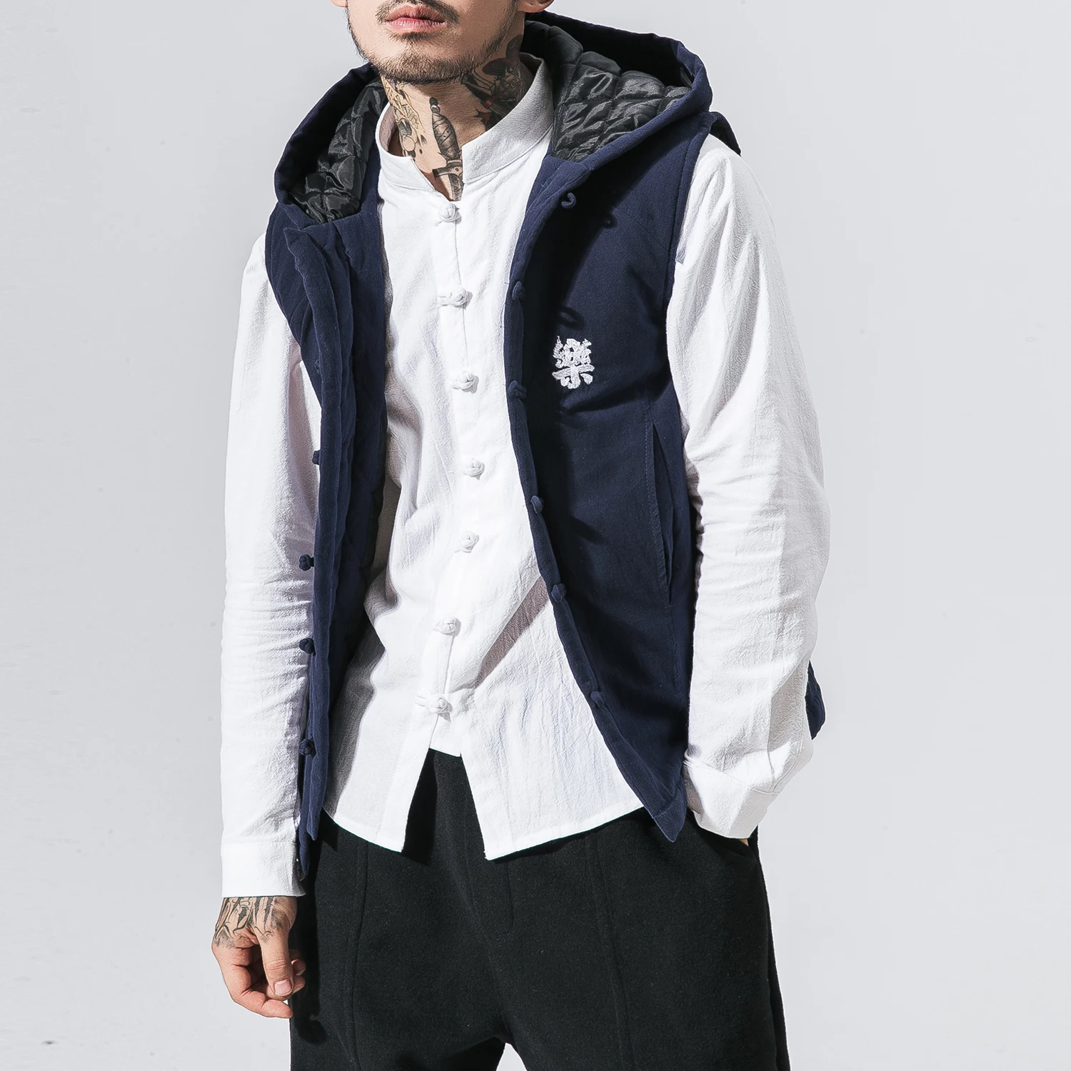 Sinicism магазин мужской однотонный жилет без рукавов с капюшоном осенний тонкий жилет мужской уличная бархатная куртка 5XL - Цвет: NavyBlue(AsianSize)