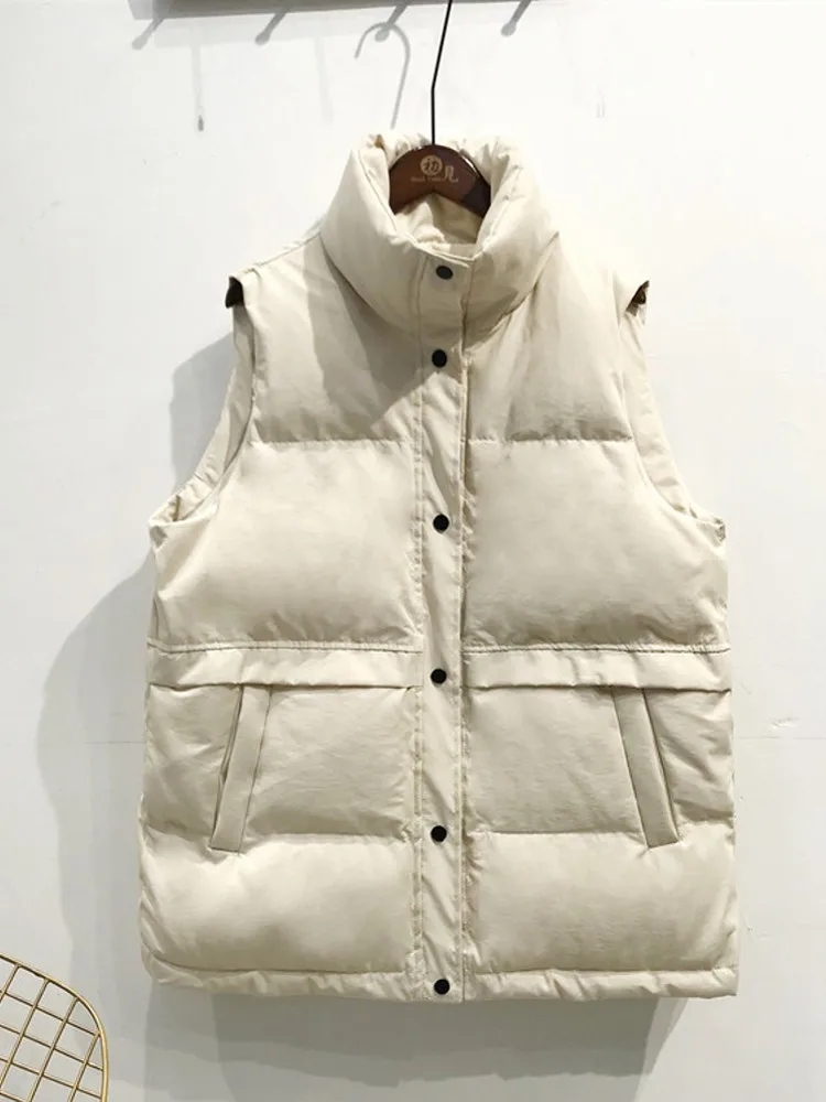 

Winter Long Sleeveless Vest Coats Women Stand Neck Slim Cotton Padded Jacket Vests Korean Fashion Zipper Jacket Woman Waistcoat