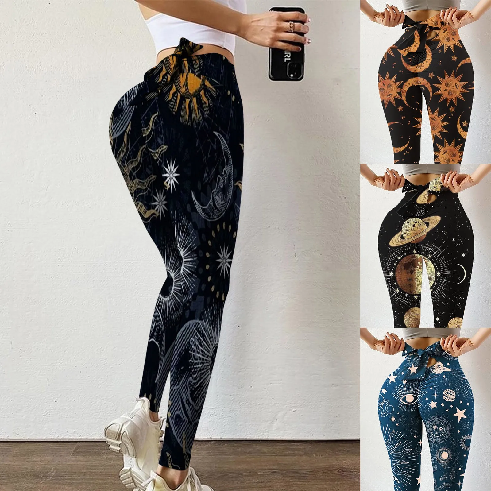 Moon Sun Celestial Pattern Print Women Leggings