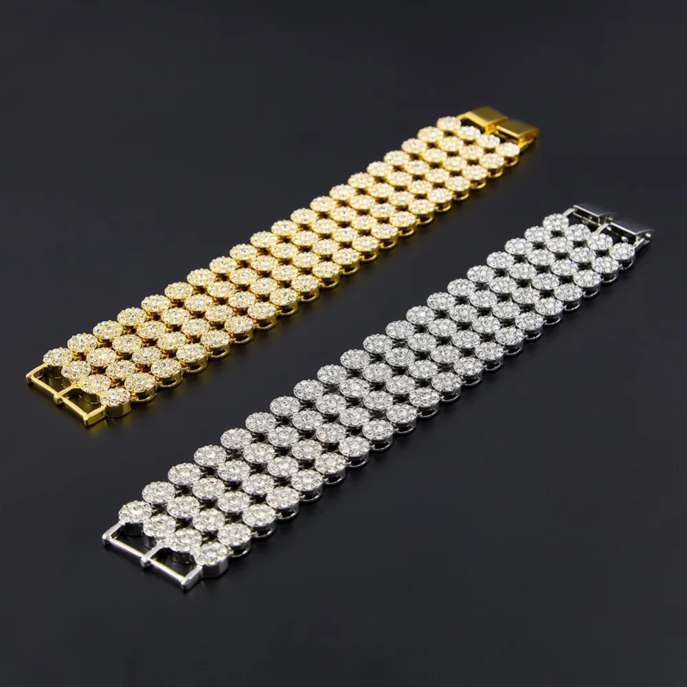 Хип-хоп Браслеты и браслеты Goldtone Ясно Cz Iced Out 4 ряд bingbing Для мужчин браслет Модные украшения винтажный браслет с брелоками
