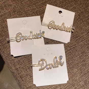 

Crystal Styling Hairpins Barrettes Hair Rhinestones Shiny Clips Letters Goodluck 1pc