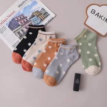 

2 pair Spring and summer simple fashion comfortable cotton socks thin section ladies boat socks dot casual breathable socks