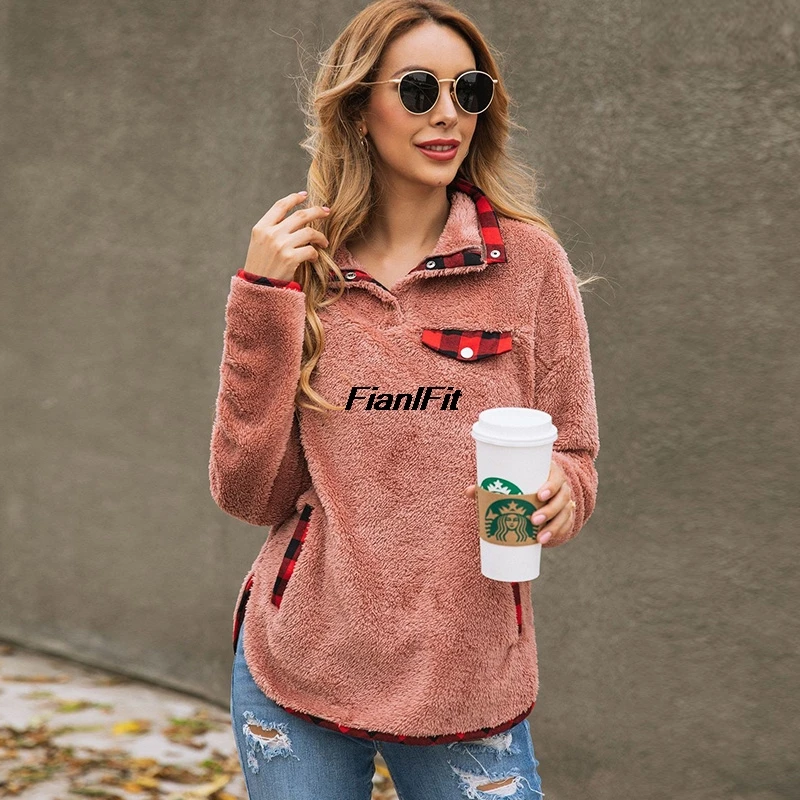 Plaid Autumn Sweatshirt Women Casual Fleece Sweats Pullover Streetwear 2019 Fall New | Женская одежда