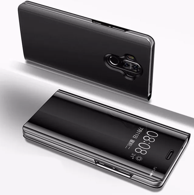 Умный зеркальный флип-чехол для samsung Galaxy Note 10 9 8 S10 S8 S9 плюс S10e J7 J5 J3 A7 A20 A10 M20 M30 A70 A50 крышка - Цвет: Black
