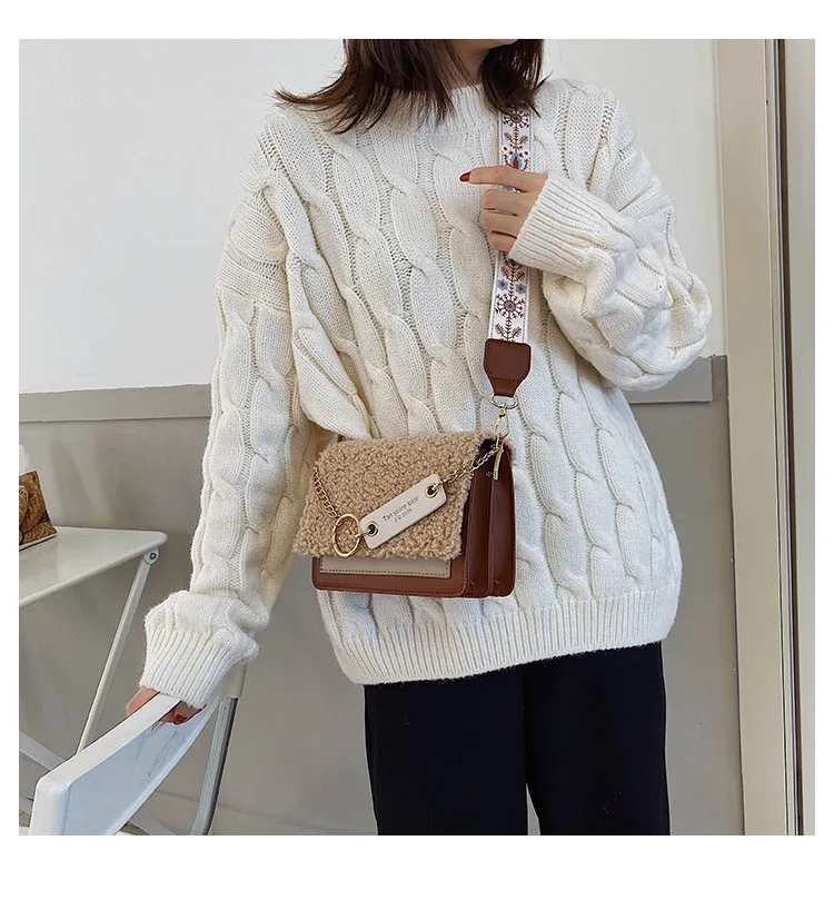 

New Style 2019 Hair Cover Contrast Color Trendy Bag INS Trend of Fashion Shoulder Bag Square Sling Bag Broadband Oblique Bag Wom