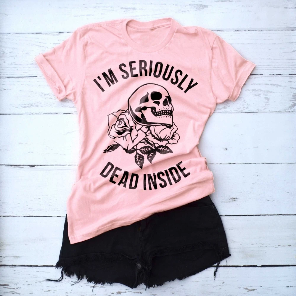 Футболка с надписью I'm Dead Inside Skull забавная Готическая футболка тревожностью