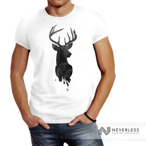 Herren T-Shirt Hirsch Geweih Kopf Deer Watercolor Polygon Tier Slim Fit New Fashion T shirt Brand Hip Hop Print Men Tee Shirt Hi |
