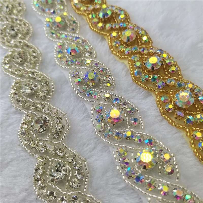 Rhinestones Crystal Dress Applique silver beaded trim wedding dress rhinestone lace Iron On Sew On Applique DIY 1 Yard sewing rhinestones glass crystal rhinestones