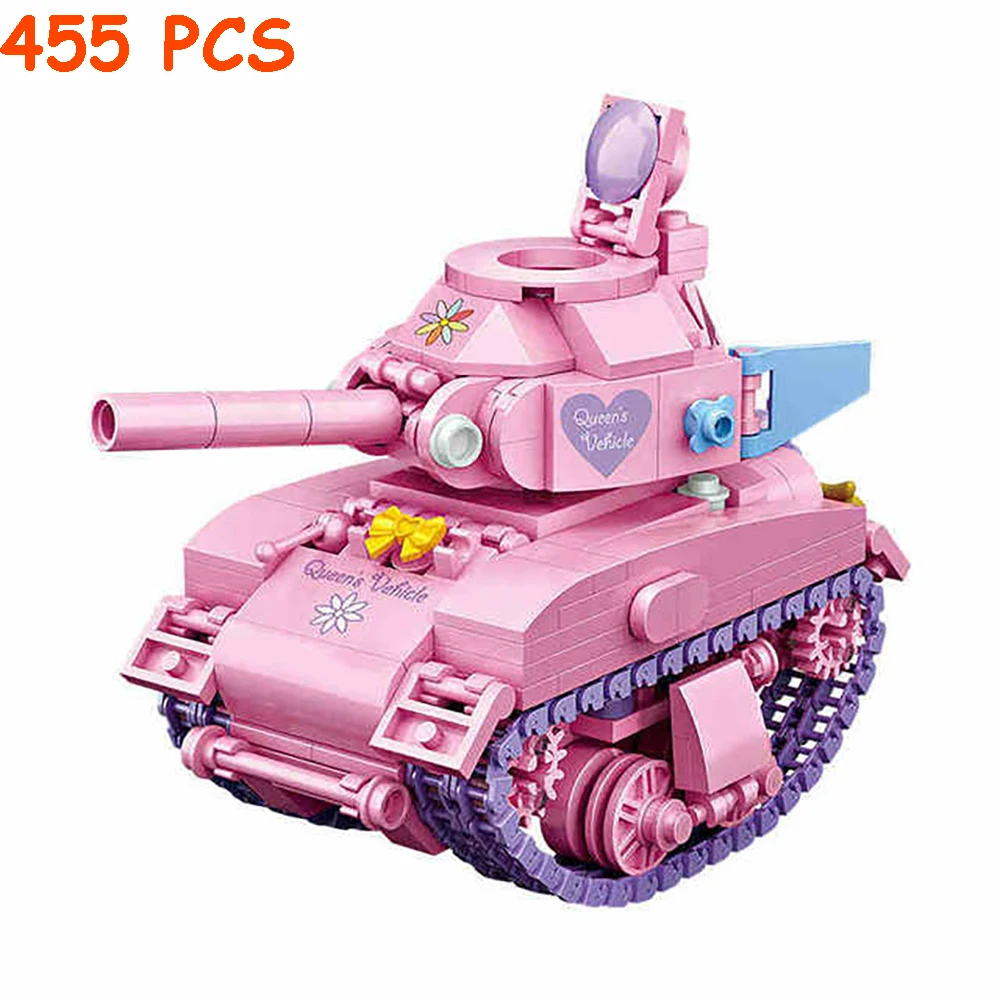 

2020 Military Pink Tank Building Blocks Toys Bricks WW2 Army Tank Cannon Model DIY War Compatible LegoINGs Toy For Children Gift