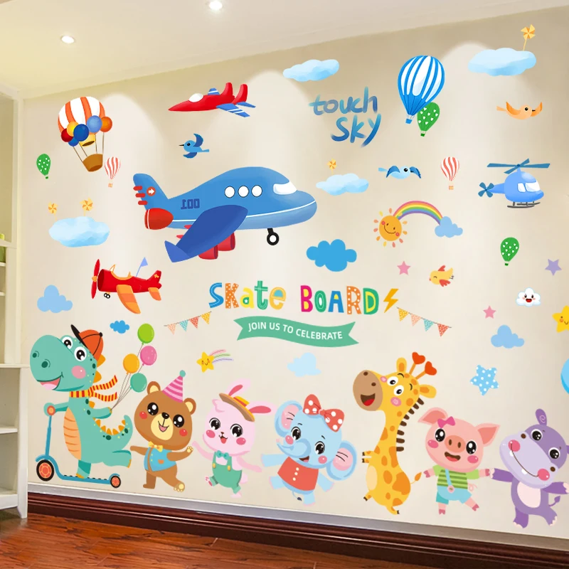 

[SHIJUEHEZI] Dinosaur Animals Wall Stickers DIY Hot Air Balloons Airplanes Wall Decals for Kids Room Baby Bedroom Decoration