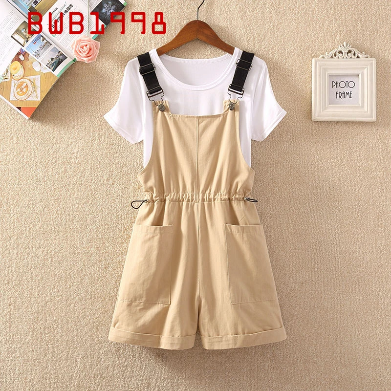 

BWB1998 Overalls Female Korean Style Version Loose Female Cute Sweet Wide Leg Jumpsuit Two Piece Set Women 2020 Summer Elegant